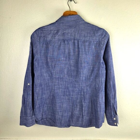 Tommy Hilfiger Women's Classic Fir Blue Button-Up Roll Tab Denim Shirt Sz Large - Picture 2 of 8